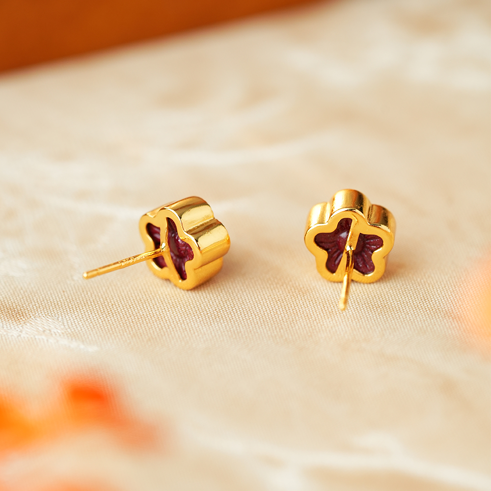 御臻珠宝S925银朱砂花耳钉百搭