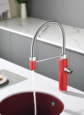 意大利平替复古红色全铜抽拉厨房水龙头冷热旋转水槽菜盆岛台龙头