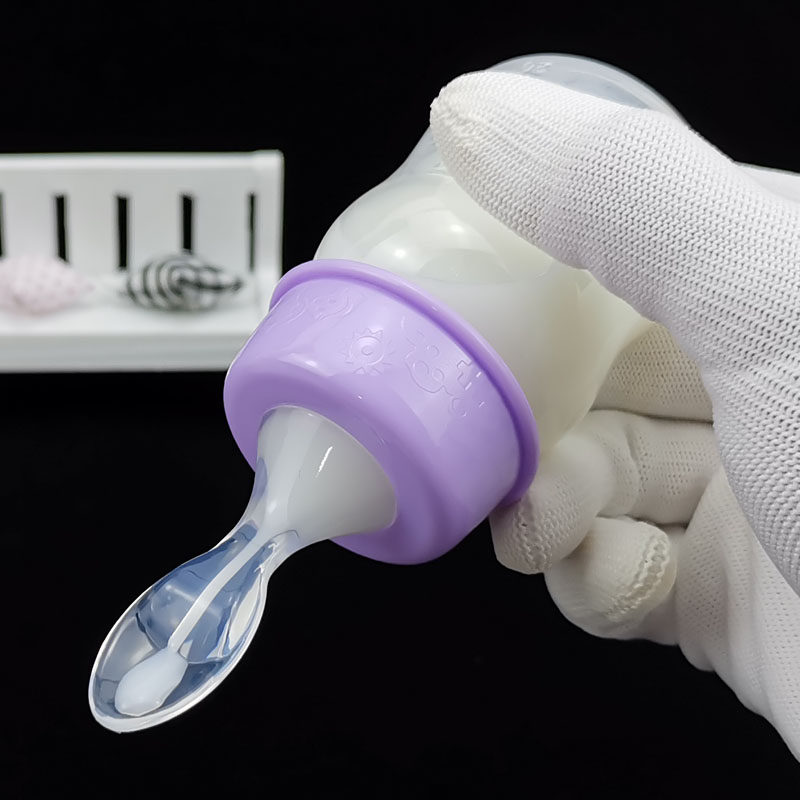 新生儿日常护理食品级PP塑料小奶瓶60ml标准口径勺头一体式小流量
