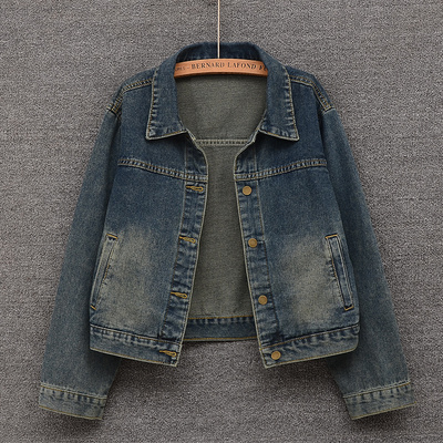 高级感复古浅蓝色牛仔外套女