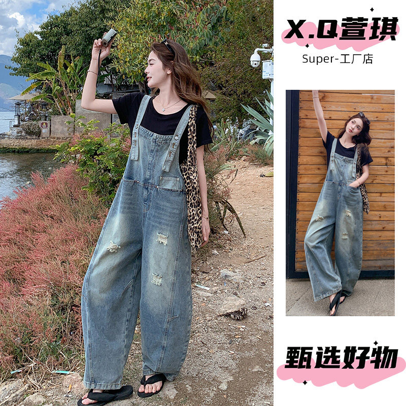 复古减龄牛仔背带裤女士夏季2026图片