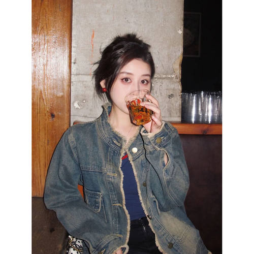 牛仔外套设计春秋2025新款圆领毛边复古水洗宽松百搭显瘦上衣夹克