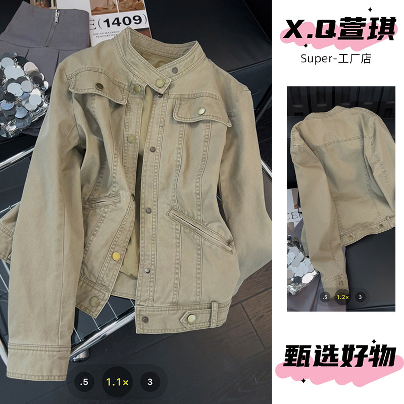 复古做旧水洗牛仔外套女图片