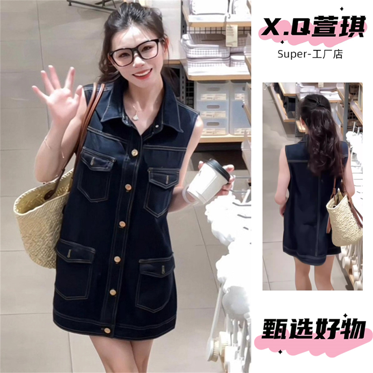 韩版复古无袖牛仔连衣裙女春夏