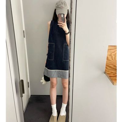 赫本风高级感深蓝无袖连衣裙