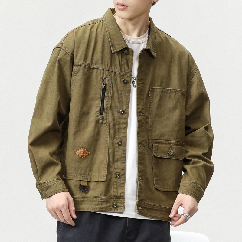 秋冬宽松重磅鱼骨纹工装夹克男