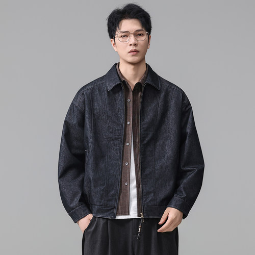 原牛解构拼接翻领短款牛仔外套男