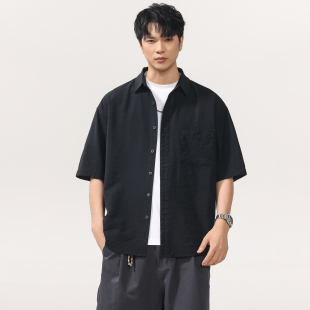 薄款 美式 男2026夏季 衬衫 肌理感宽松透气衬衣 高端天丝亚麻凉感短袖