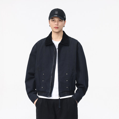 秋季宽松复古重磅短款工装外套男