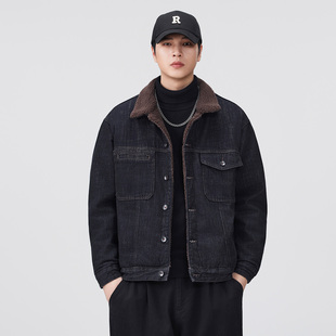 美式复古羊羔绒牛仔外套男2025冬季新款加绒加厚保暖棉服工装夹克