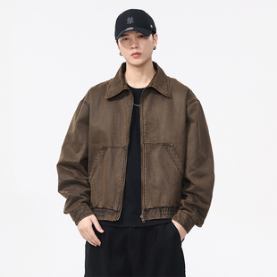 美式复古做旧短款工装夹克男2025秋季新款巴安油蜡皮宽松休闲外套