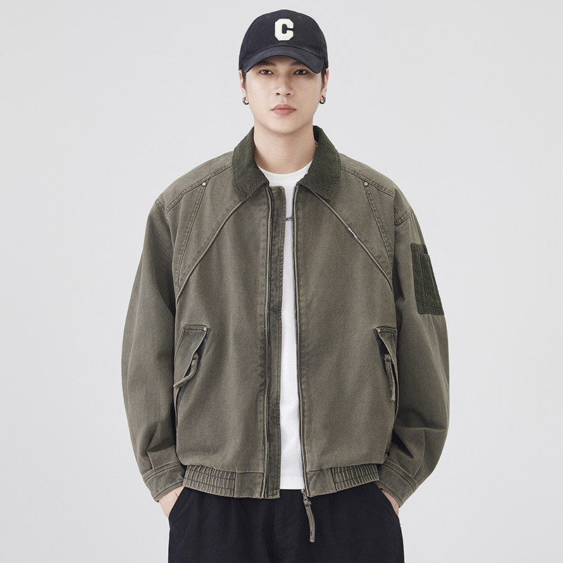 秋季纯棉水洗巴恩风底特律外套男