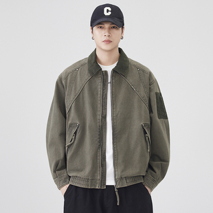 美式重磅纯棉水洗巴恩风底特律外套男2025秋季宽松翻领工装夹克潮