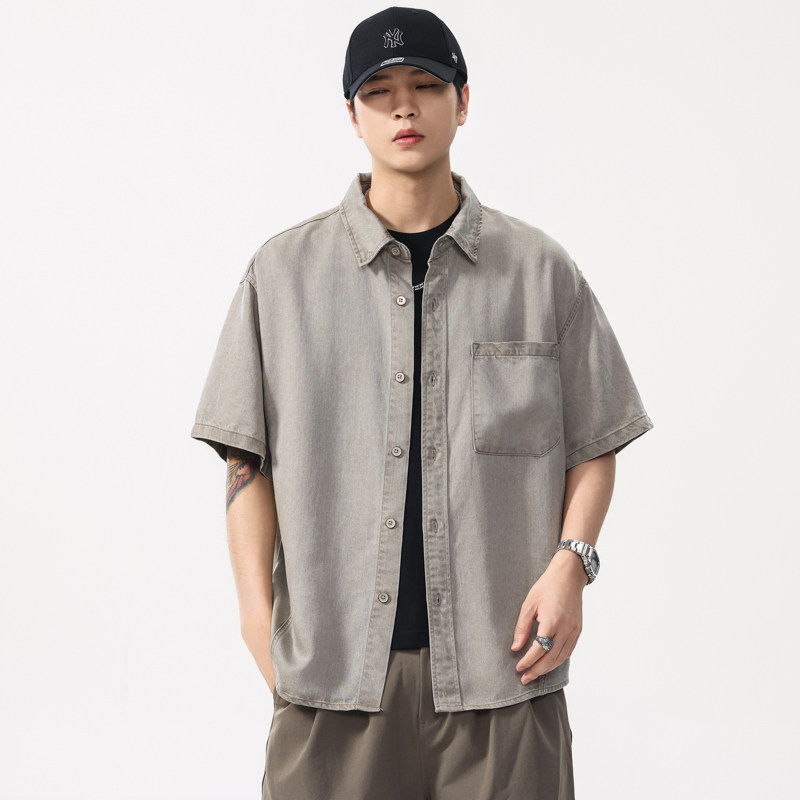夏季100%莱赛尔工装牛仔衬衫男