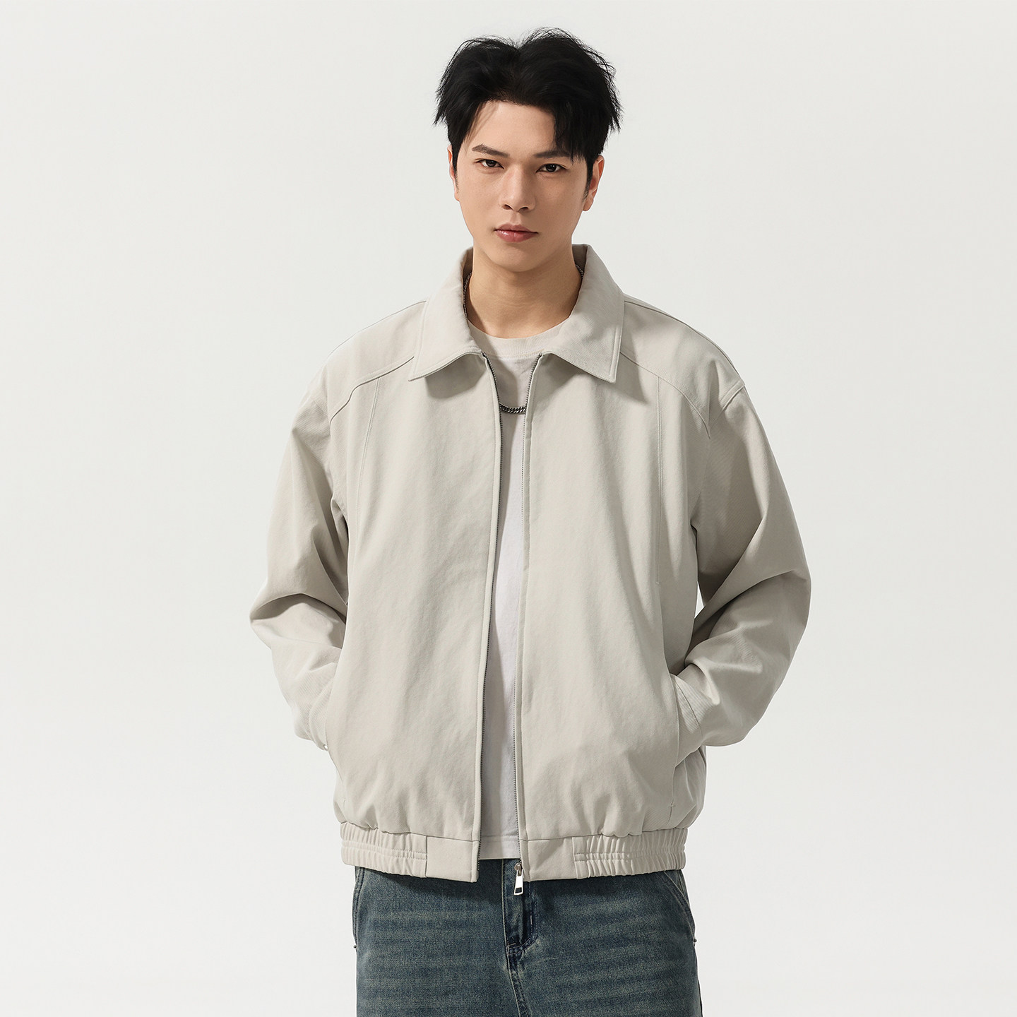 老钱风极简设计轻量化翻领外套男2026春季新款宽松休闲工装夹克潮