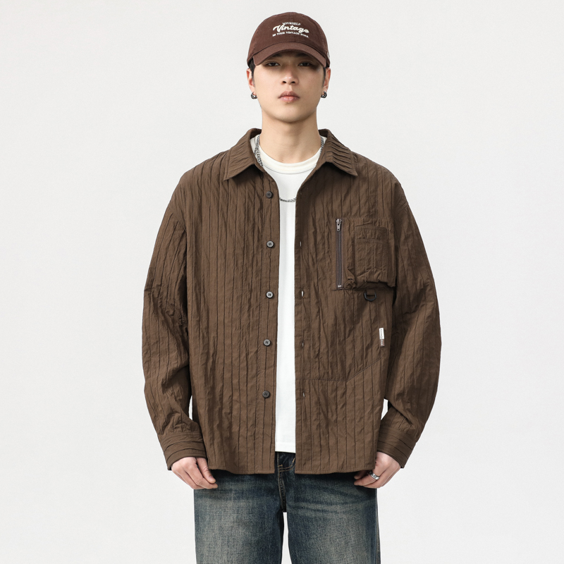 春季双层织法肌理长袖工装衬衫男