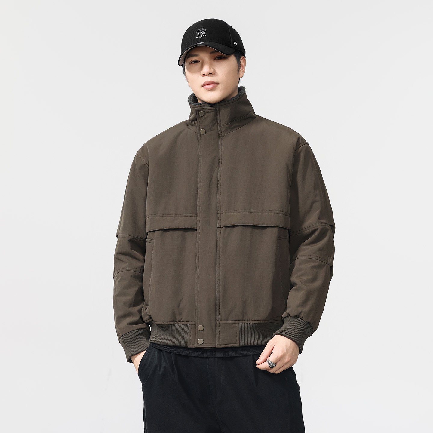 冬季羊羔绒加厚立领工装棉服男
