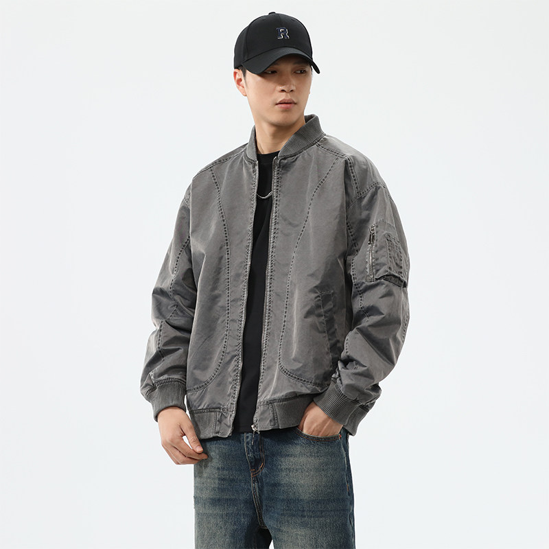 美式复古做旧MA1飞行员夹克男2024秋冬宽松休闲工装棒球服外套潮