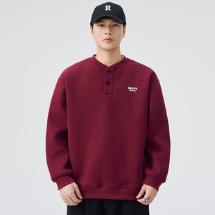 美式重磅亨利领字母绣花休闲长袖卫衣男2025秋冬宽松大码外穿上衣