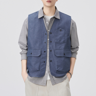 坎肩背心外套潮 宽松休闲户外无袖 美式 复古重磅牛仔马甲男2025秋季