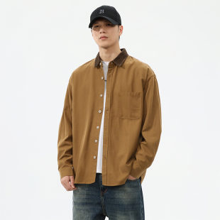 衬衣外套潮 男宽松底特律夹克撞色工装 2024秋冬天丝莱赛尔长袖 衬衫