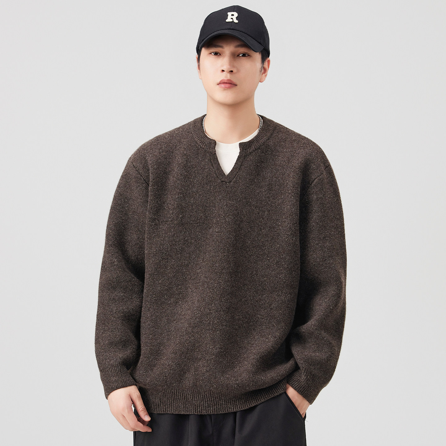 美式复古老钱风V领毛衣男2025冬季新款保暖绒感羊毛衫宽松针织衫