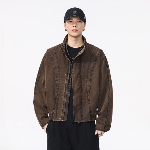 秋季宽松巴恩风短款立领外套男