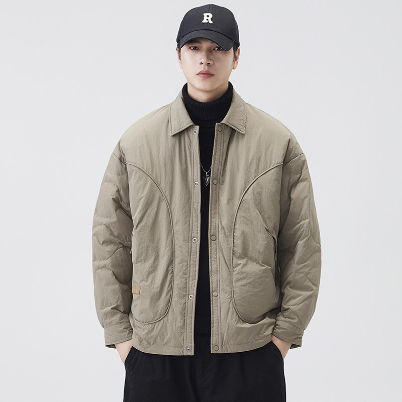 秋冬翻领轻薄款保暖工装羽绒服男