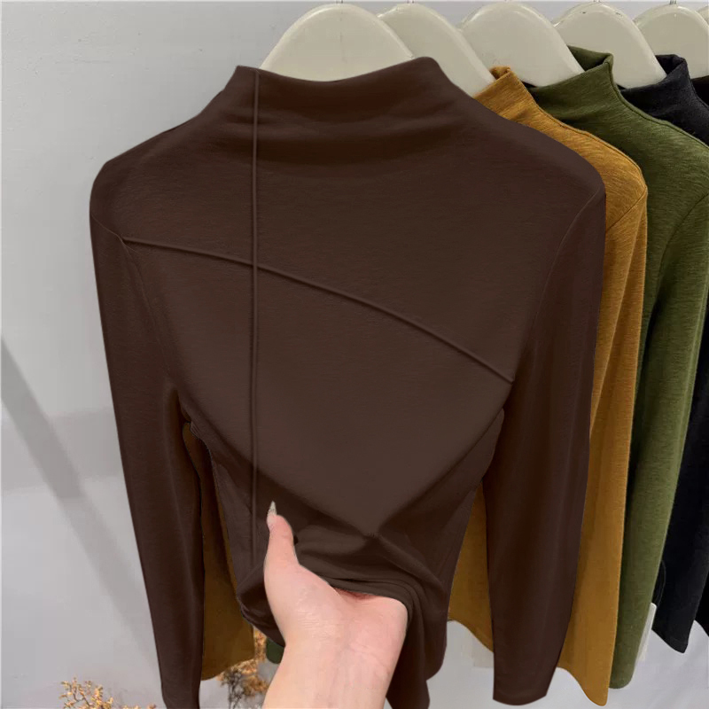 双面德绒加厚半高领修身打底衫女2025新款棕色内搭秋冬季高级感