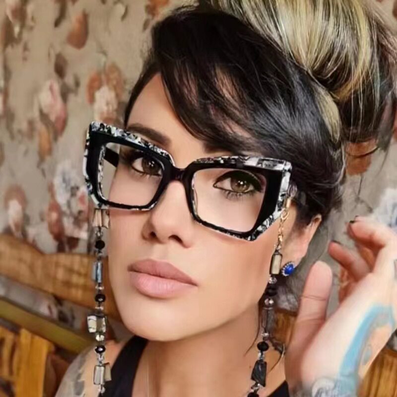 复古撞色防蓝光老花镜个性男女文艺多边形树脂抗辐射大框老视眼镜