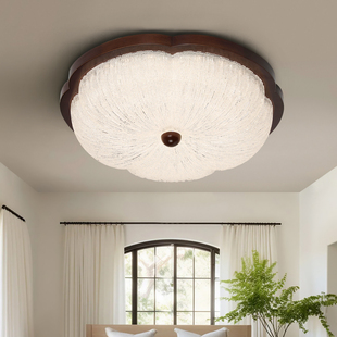 山茶花 复古吸顶灯2025新款卧室灯led房间灯美式水晶灯儿童书房灯