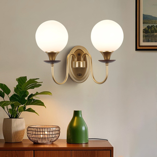 中古壁灯2025新款卧室床头灯复古背景墙灯法式壁挂灯阳台灯配LED