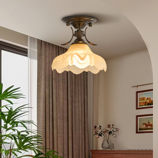 花瓣美式 阳台灯衣帽间灯中古风高档 过道灯走廊灯小吸顶灯2025新款