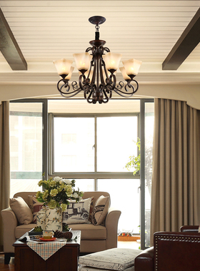 新款美式复古吊灯客厅灯大气卧室灯田园别墅灯长方形餐厅灯中古风