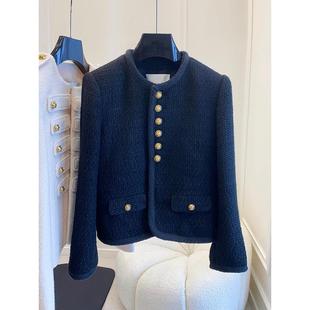 短外套毛呢黑金重工粗花呢女羊毛香风圆领版小编织纹2026早春新款