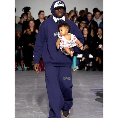 香港正品Mowalola Sweat Suit运动藏青色套装宽松纯棉男女同款ins