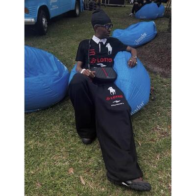 香港正品Mowalola Opium YVL天使战马刺绣Baggy阔腿运动卫裤男女