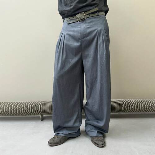 香港正品No faith studios灰PLEATED SUIT PANTS宽松阔腿褶皱西裤