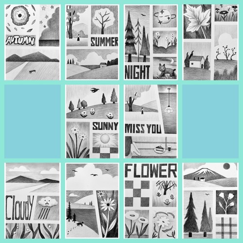 实验性素描情景篇步骤PPT中小儿童绘画本基础课A5创意素描临摹卡