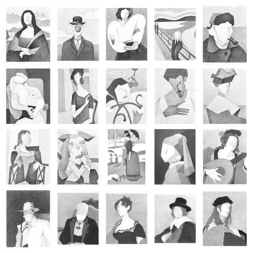 新思维初学人物名画速写临摹本练习中小儿童对画A5创意素描临摹卡