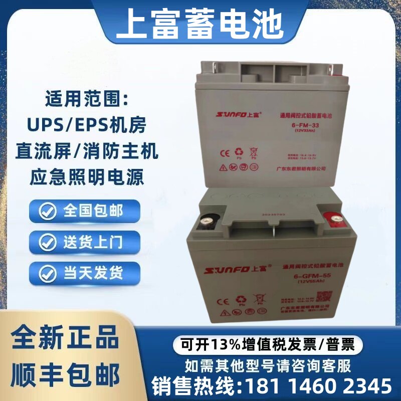 上富蓄电池6-GFM-12V33AH18AH12A55A广东东君A型应急照明集中电源