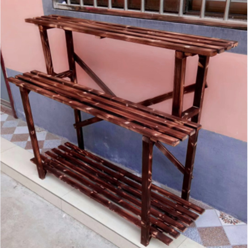 碳化实木阳台花架客厅绿萝落地式户外防腐木阶梯式多层置物架包邮