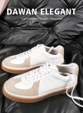 老钱风小牛皮德训鞋男款真皮极简休闲男鞋子头层牛皮板鞋秋冬新款