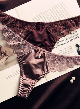 新品欧美侧镂空蕾丝T字丁字裤丝滑锦纶性感低腰内裤女网纱短裤