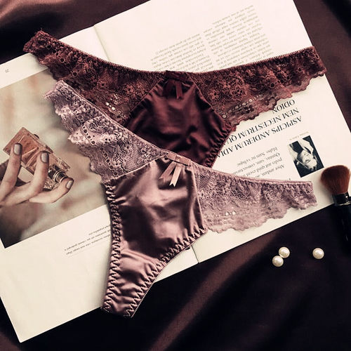 新品欧美侧镂空蕾丝T字丁字裤丝滑锦纶性感低腰内裤女网纱短裤