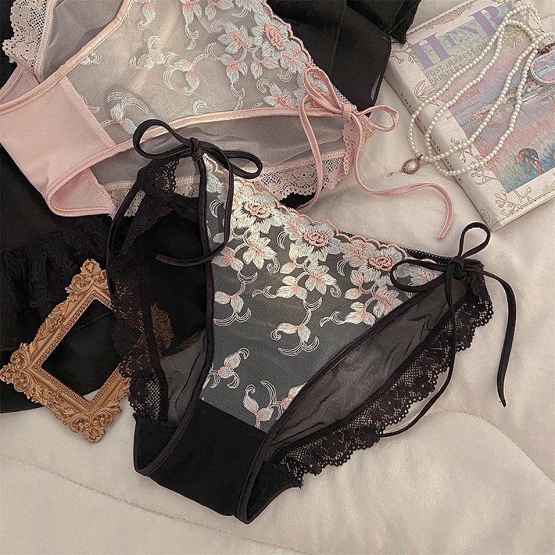 新款蕾丝刺绣绑带可调节女低腰三角内裤女透明诱惑网纱,女士内衣/男士内衣/家居服,女三角裤,淘宝优惠券,粉丝福利购,淘宝优惠卷