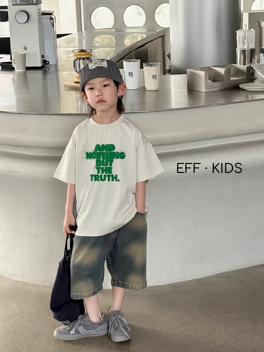 尔菲梵EC潮牌EFF夏天季款男中大童装纯棉短袖圆领英文透气t恤衫