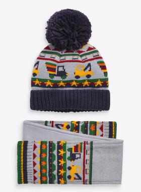 2025秋冬新款卡通汽车挖土机造型儿童针织毛线帽针织围巾两件套