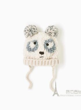 2022秋冬手工新款针织毛绒毛线浣熊动物脸造型儿童宝宝婴儿帽子