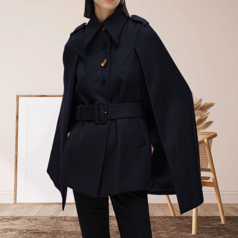 艾诺 商场同款正品大衣秋冬2025新款高级感披肩斗篷羊毛呢外套女